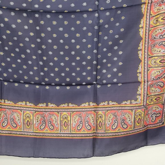Vintage Silk Scarf Square Navy Blue Paisley Floral 31" Hand Rolled - Picture 4 of 10